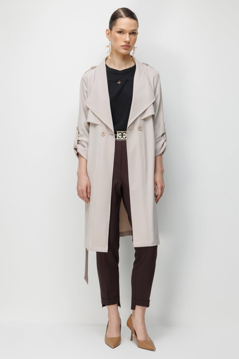 Ekol Kadın Omzu Apoletli Kuşaklı Trenç 7022 Kum - 2