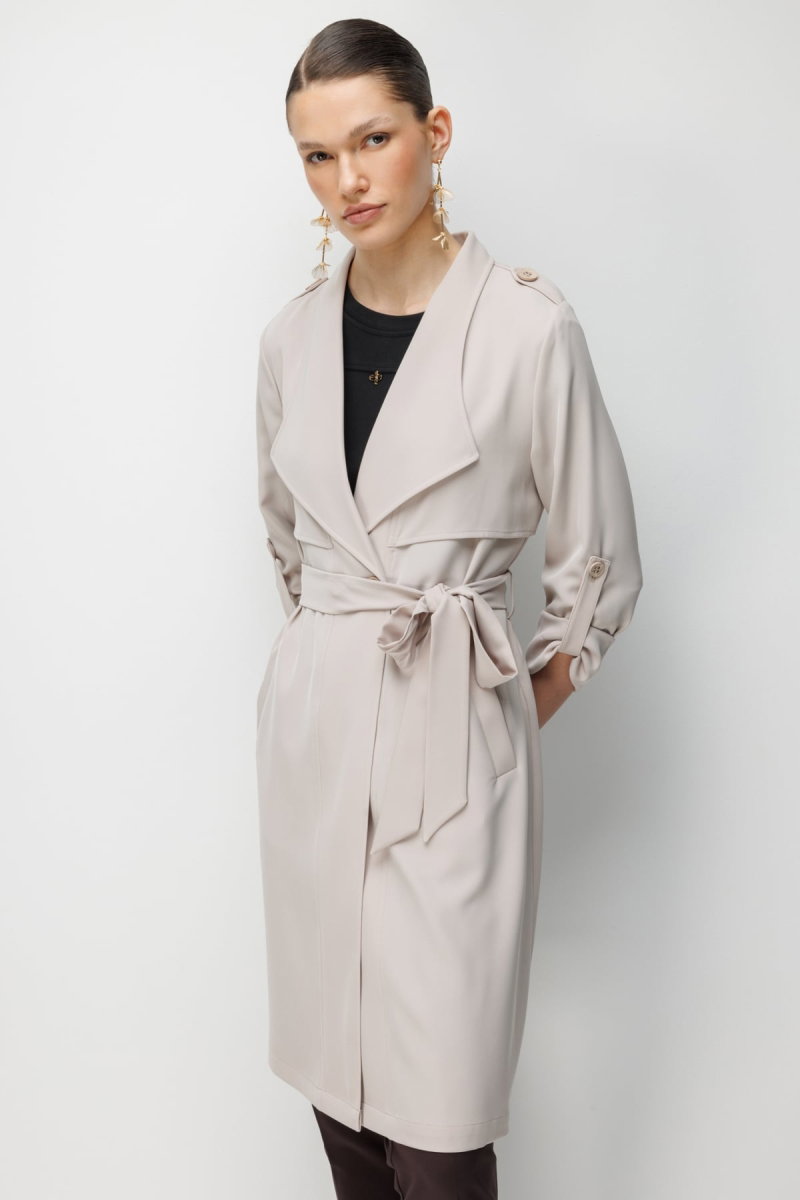 Ekol Kadın Omzu Apoletli Kuşaklı Trenç 7022 Kum - 3