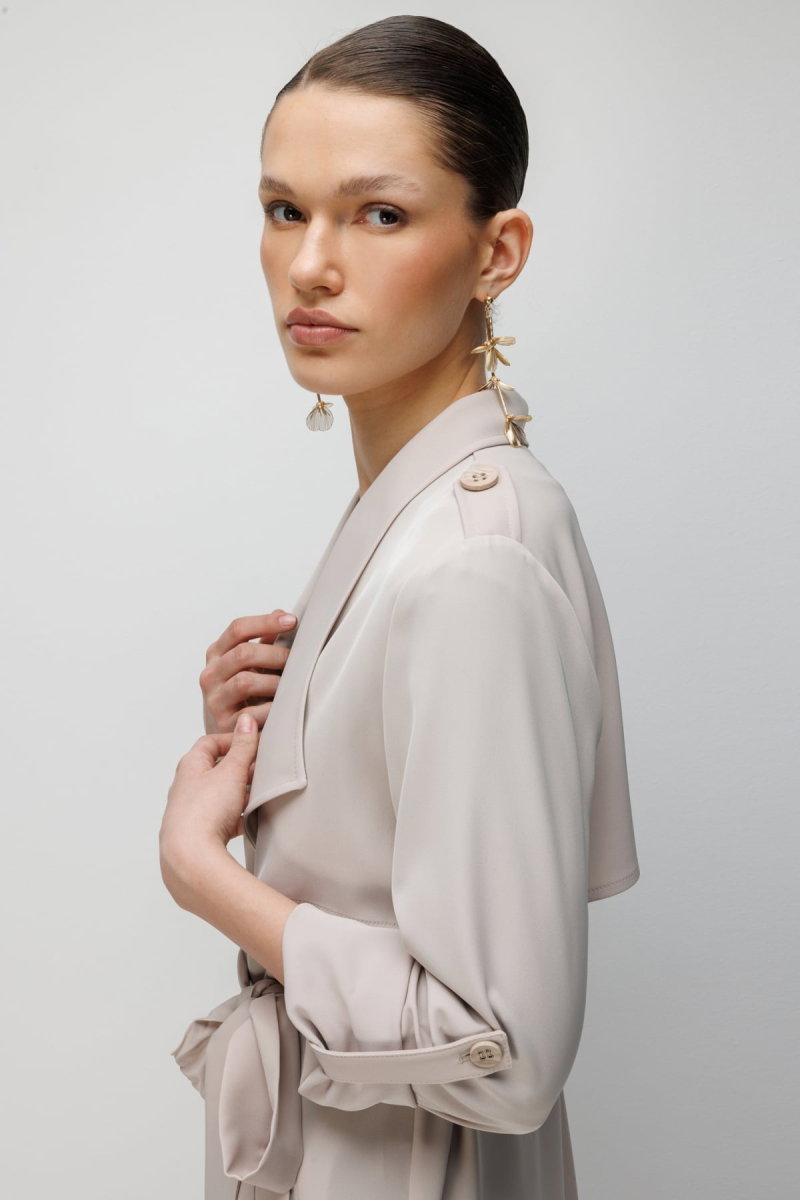 Ekol Kadın Omzu Apoletli Kuşaklı Trenç 7022 Kum - 4