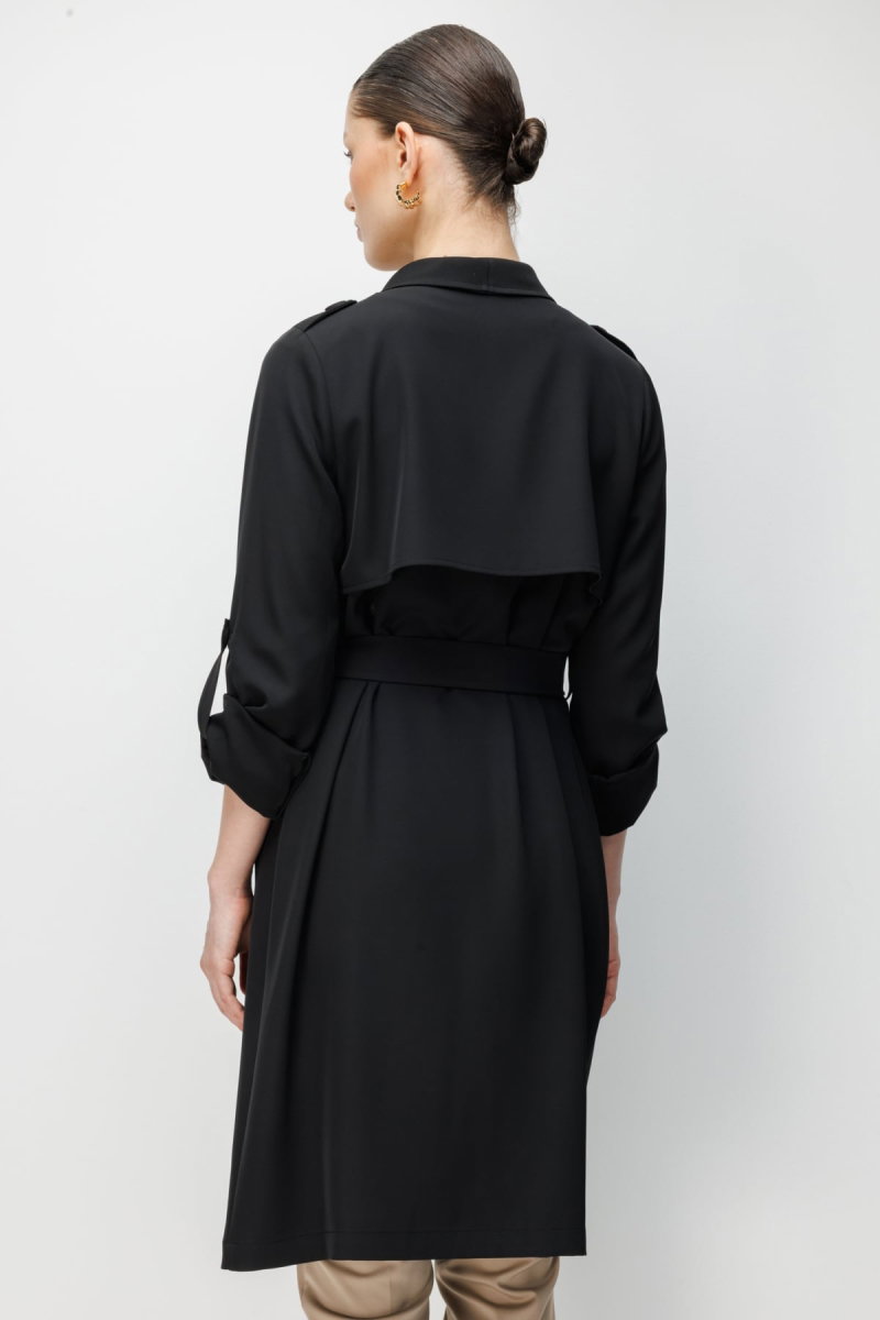 Ekol Kadın Omzu Apoletli Kuşaklı Trenç 7022 Siyah - 5