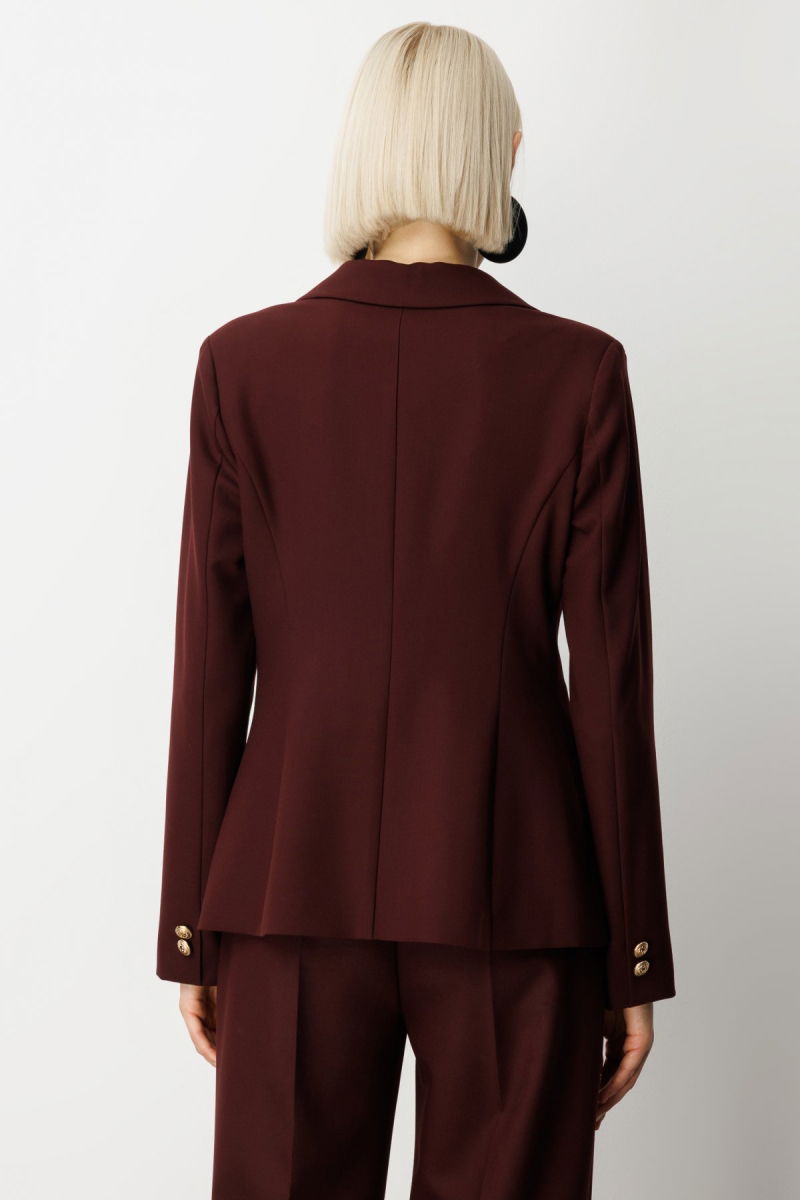 Ekol Kadın Omzu Vatkalı Düğme Aksesuarlı Ceket 5017 Bordo - 3