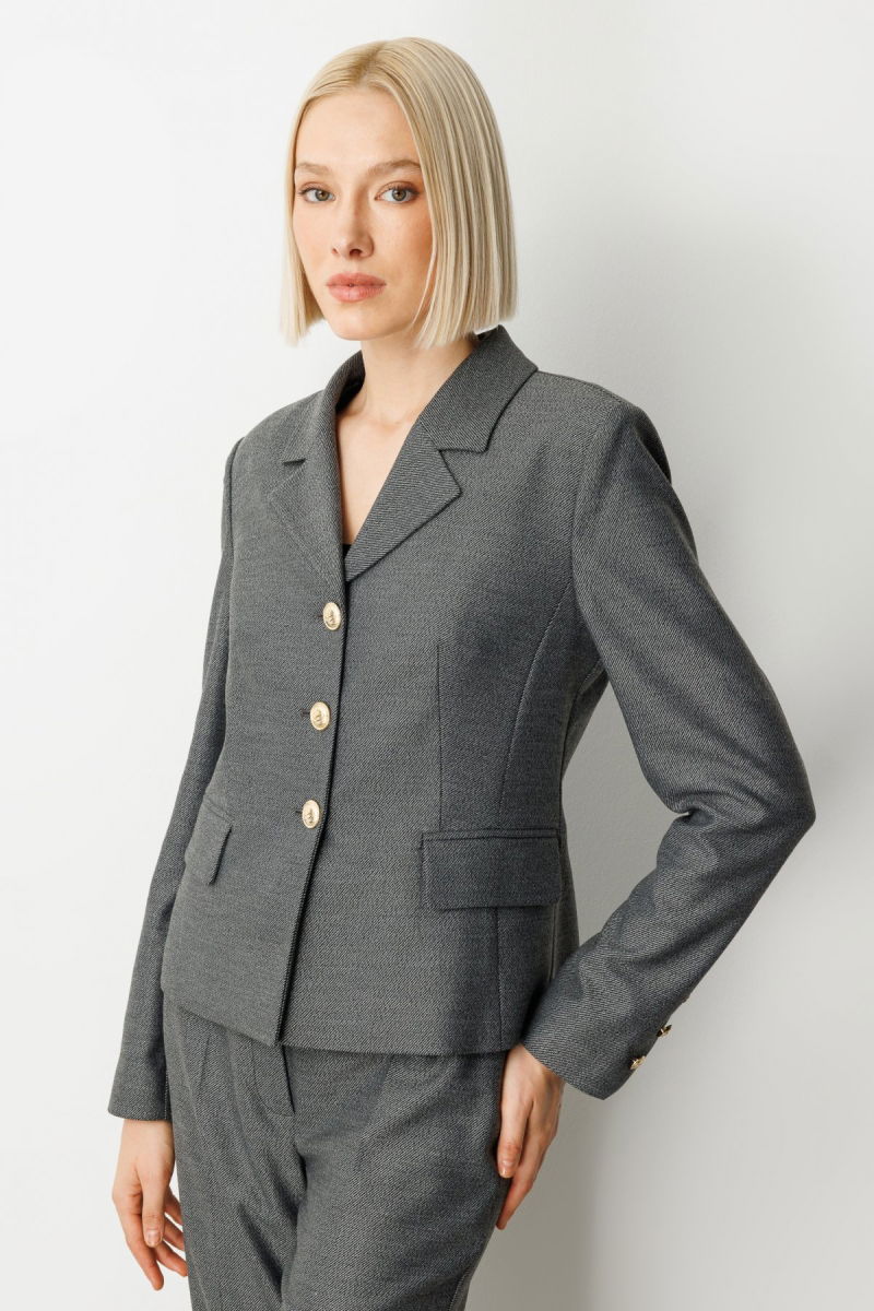 Ekol Kadın Omzu Vatkalı Kapak Cepli Ceket 5049 Antrasit - 2