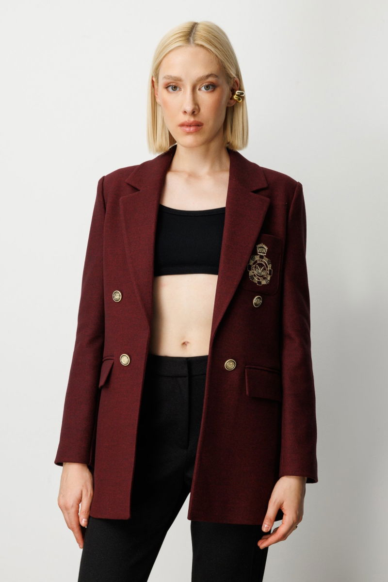Ekol Kadın Önü Armalı Kapak Cepli Kaşe Ceket 5071 Bordo 