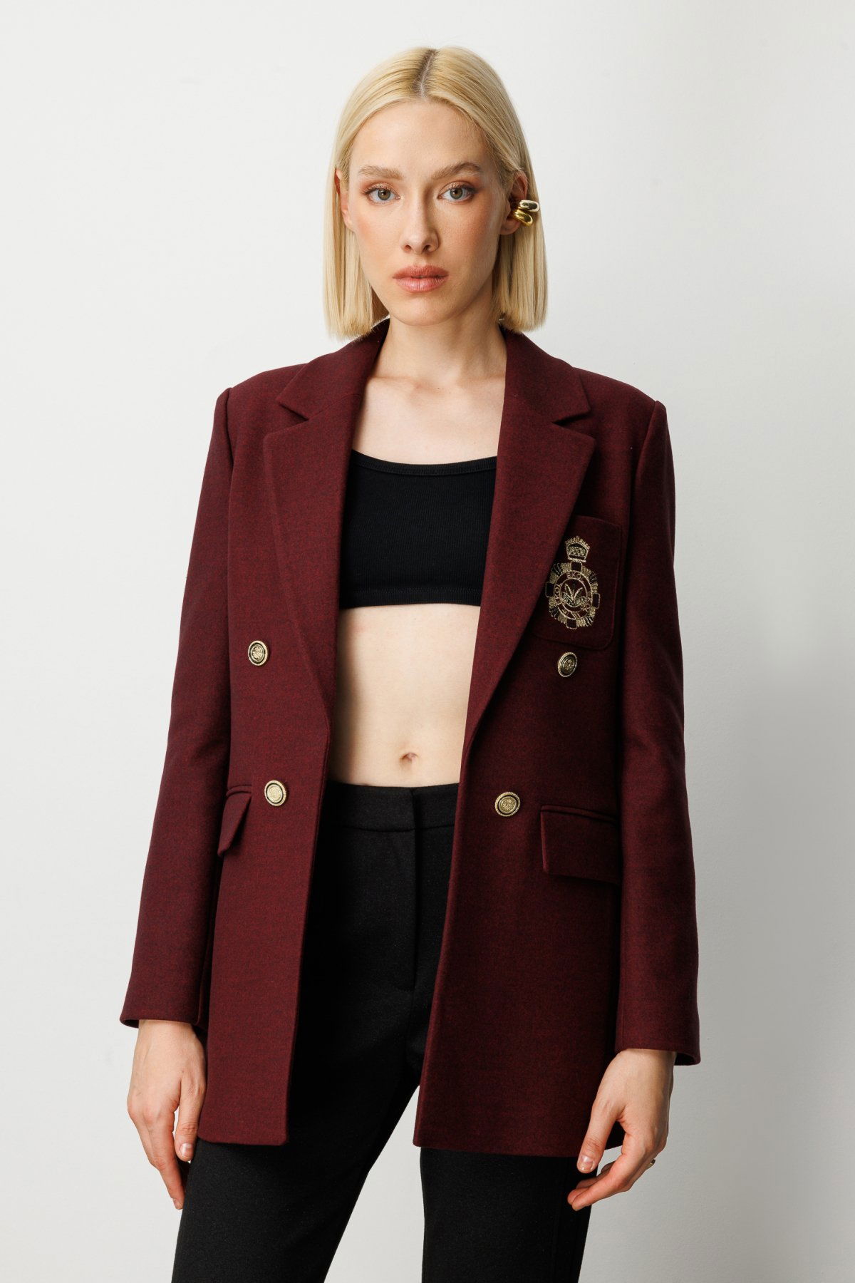 Ekol Kadın Önü Armalı Kapak Cepli Kaşe Ceket 5071 Bordo - 1