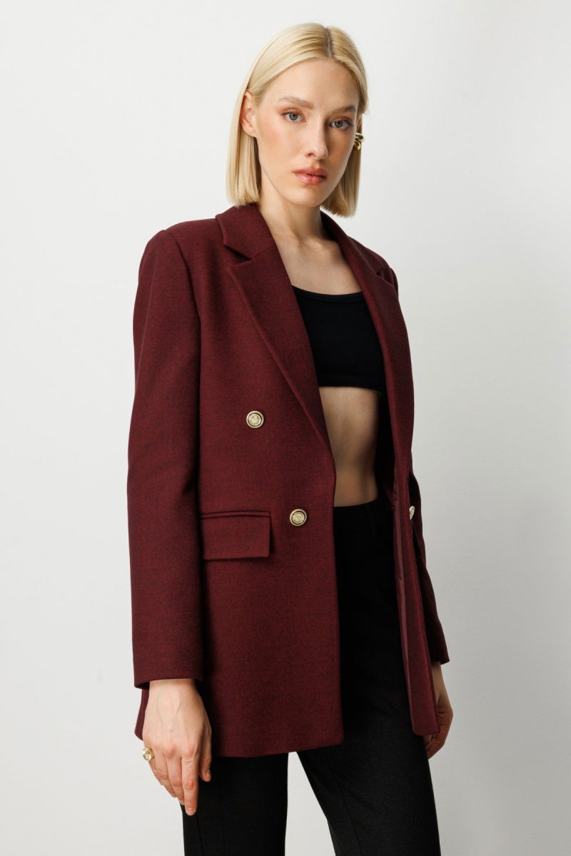 Ekol Kadın Önü Armalı Kapak Cepli Kaşe Ceket 5071 Bordo - 2