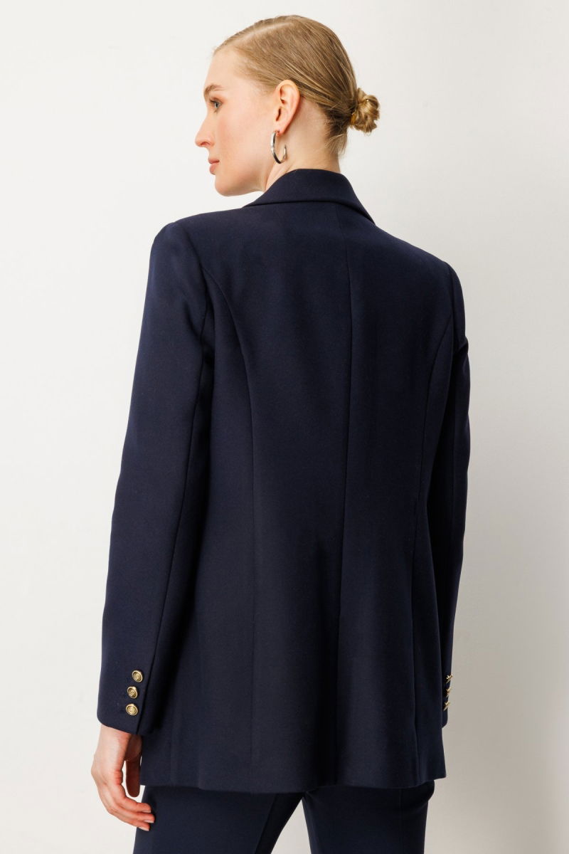 Ekol Kadın Önü Armalı Kapak Cepli Kaşe Ceket 5071 Lacivert - 4