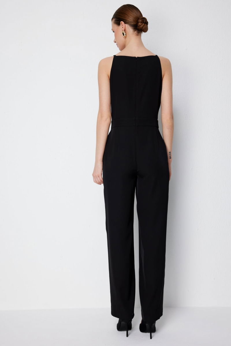 Ekol Kadın Önü Boncuk İşlemeli Askılı Tulum 6446 Siyah - 5