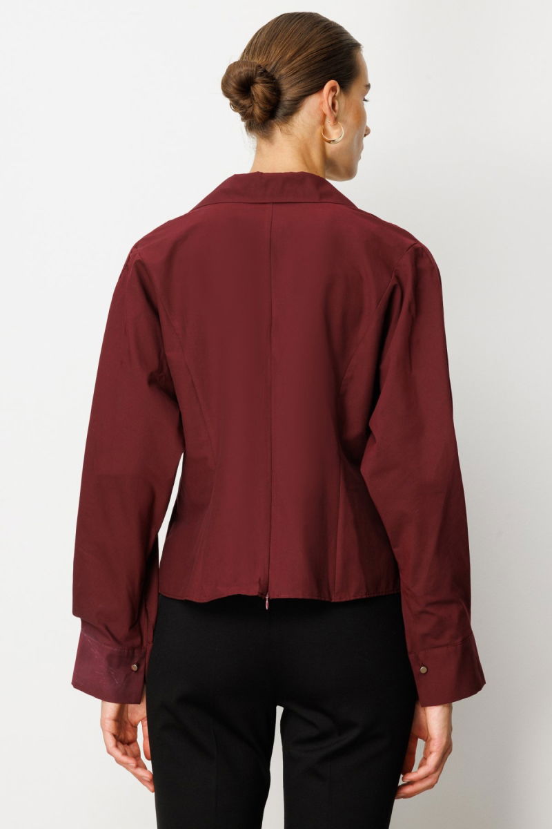 Ekol Kadın Önü Drapeli Kruvaze Gömlek 3043 Bordo - 4