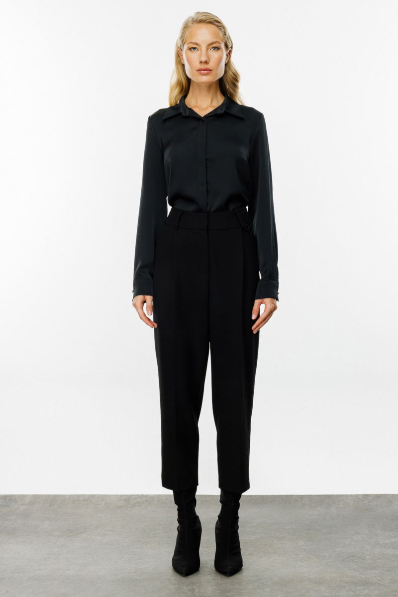 Ekol Kadın Önü Pileli Bol Paça Pantolon 4011 Siyah - Ekol