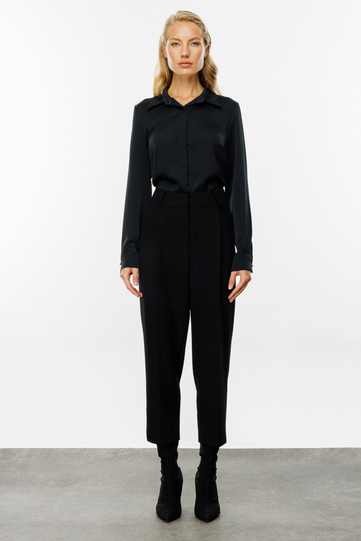 Ekol Kadın Önü Pileli Bol Paça Pantolon 4011 Siyah - 1