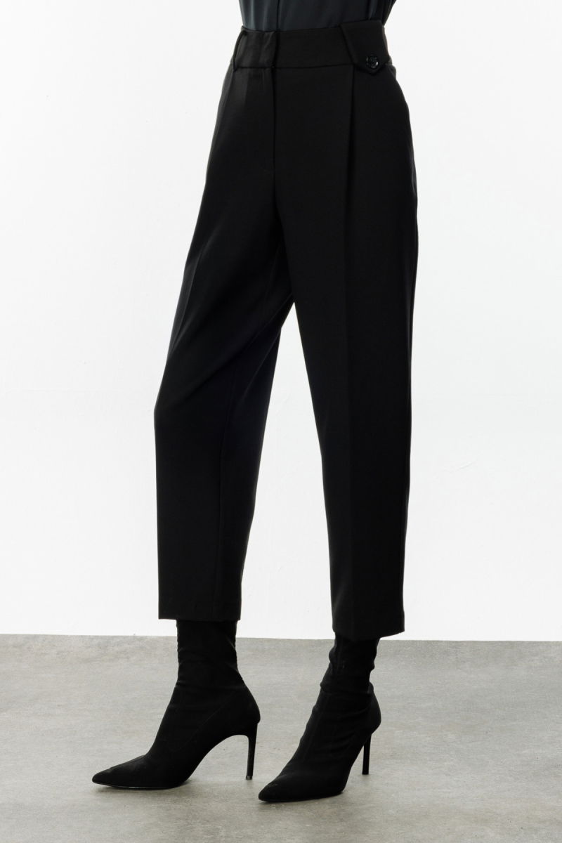 Ekol Kadın Önü Pileli Bol Paça Pantolon 4011 Siyah - 2