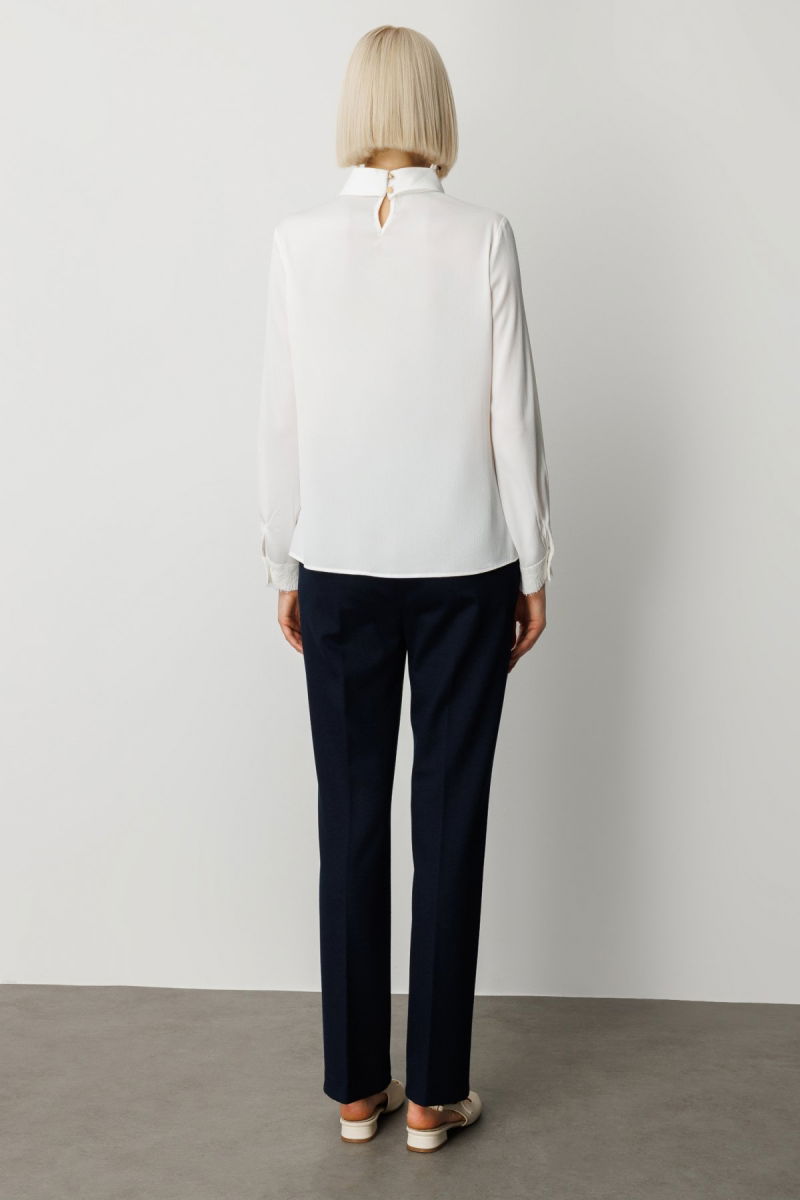 Ekol Kadın Önü Pileli Dantel Detaylı Bluz 3059 Ekru - 4