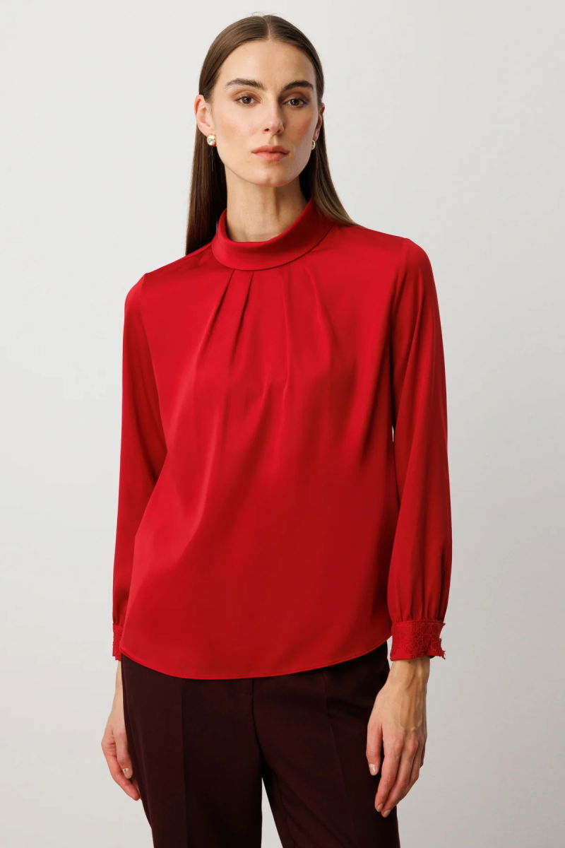 Ekol Kadın Önü Pileli Dantel Detaylı Bluz 3059 K.Kırmızı - Ekol