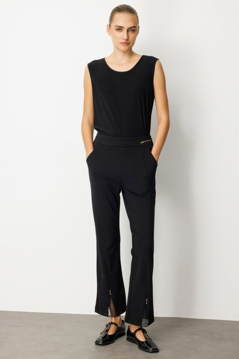 Ekol Kadın Paçası Taş Detaylı Metal Aksesuarlı Pantolon 1903 Siyah - Ekol