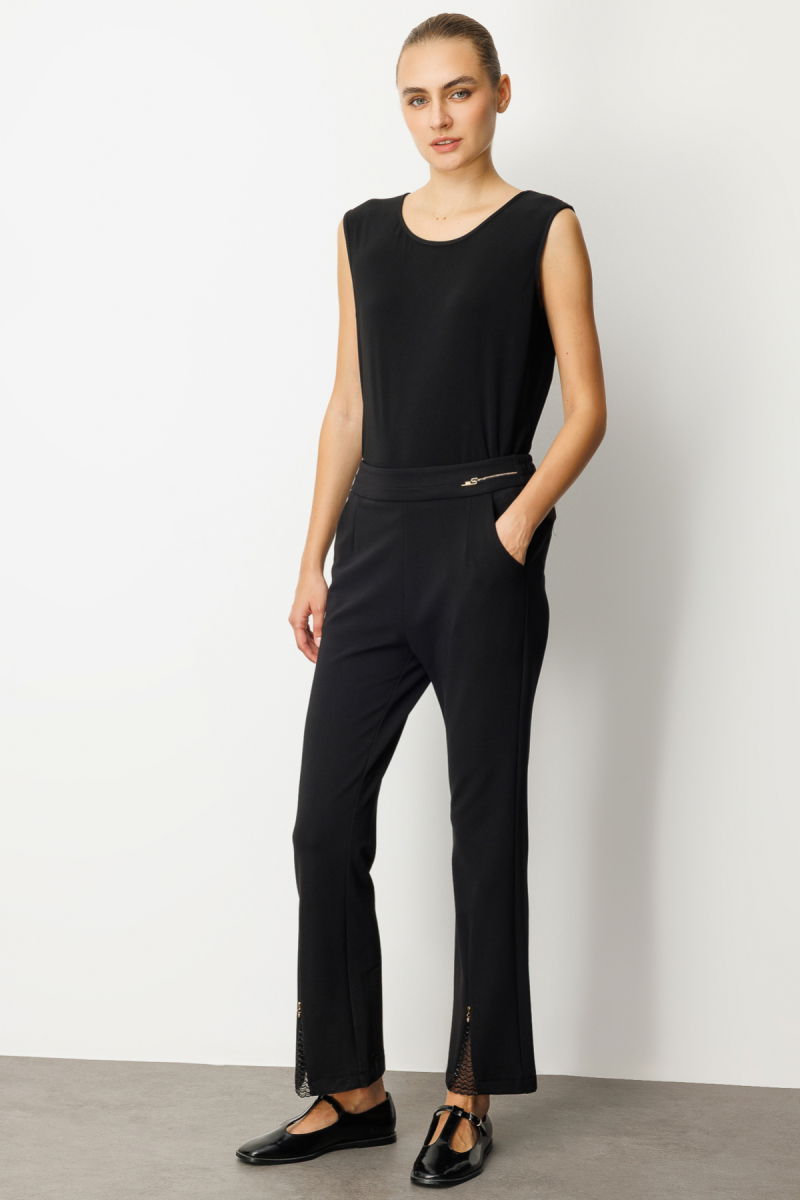 Ekol Kadın Paçası Taş Detaylı Metal Aksesuarlı Pantolon 1903 Siyah - 2