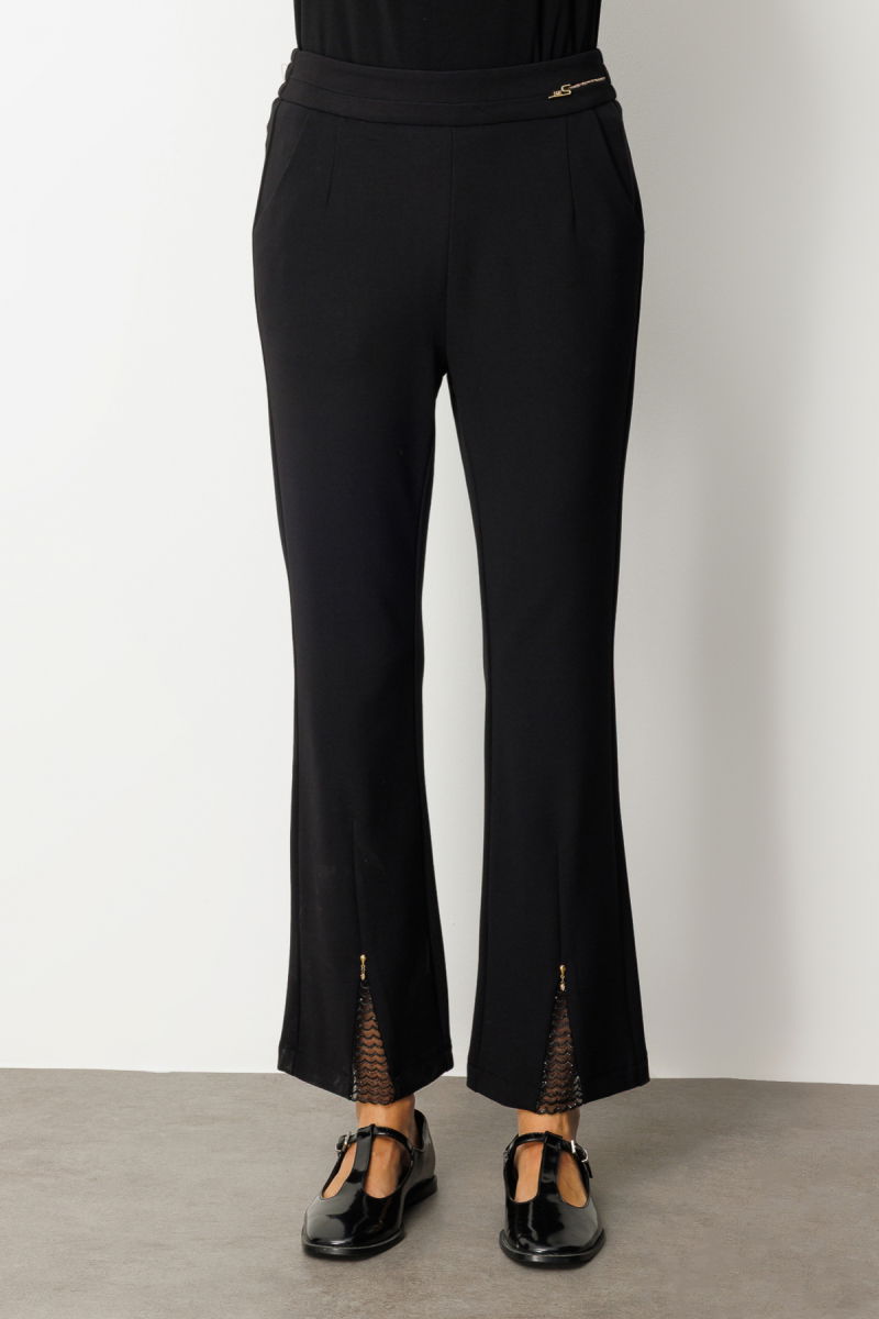 Ekol Kadın Paçası Taş Detaylı Metal Aksesuarlı Pantolon 1903 Siyah - 3