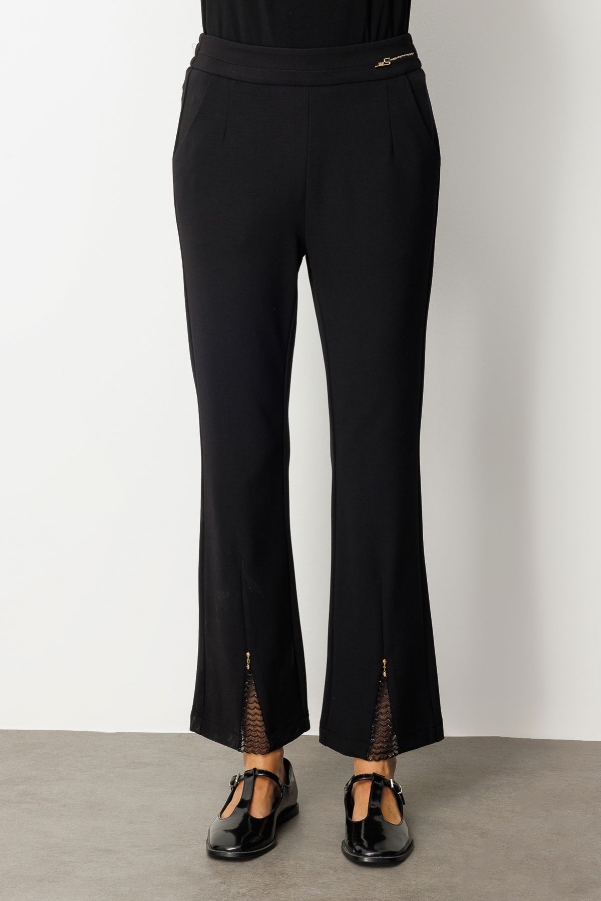 Ekol Kadın Paçası Taş Detaylı Metal Aksesuarlı Pantolon 1903 Siyah - 3