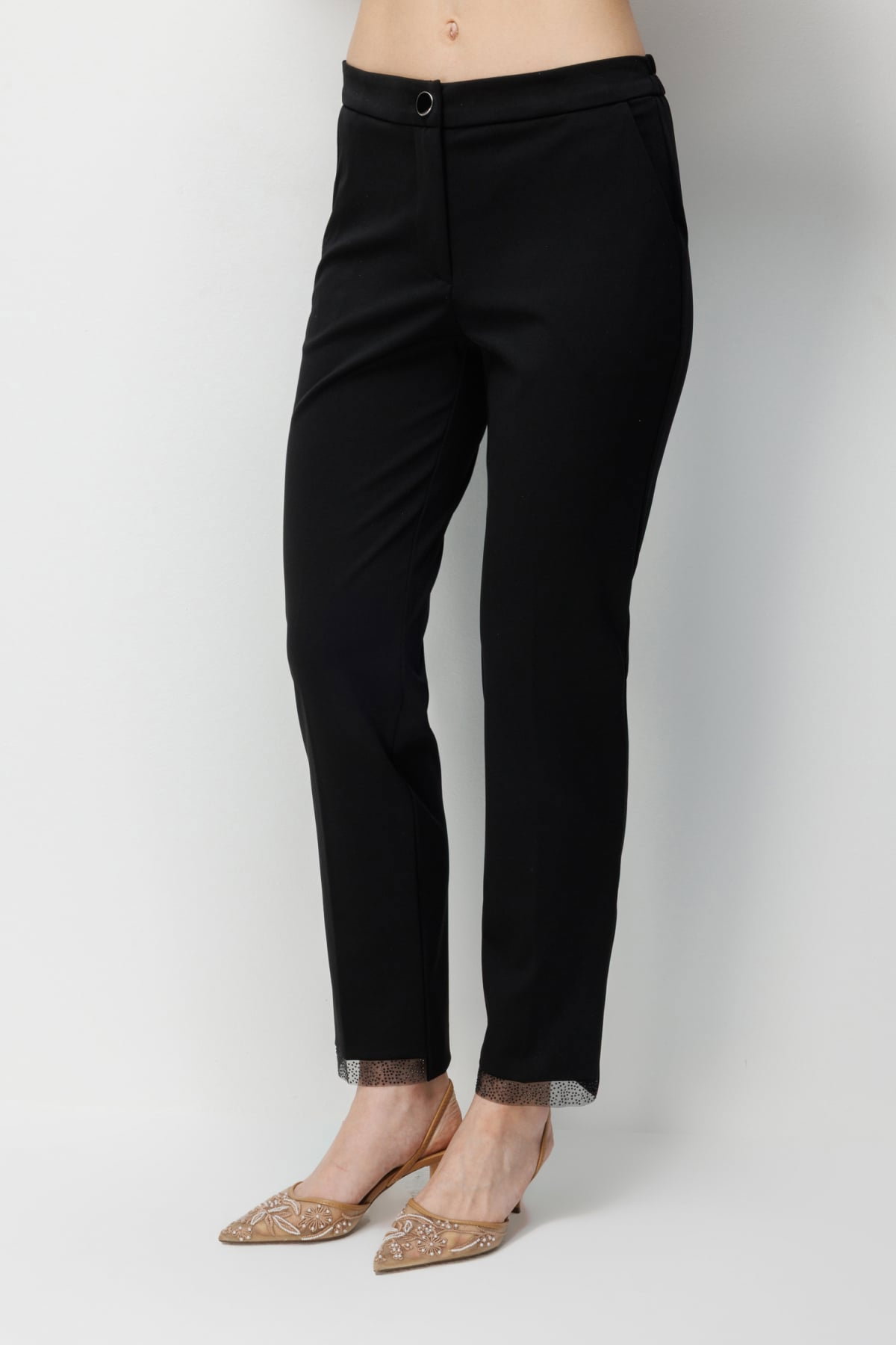 Ekol Kadın Paçası Taş İşlemeli Yan Cepli Pantolon 4104 Siyah - 4