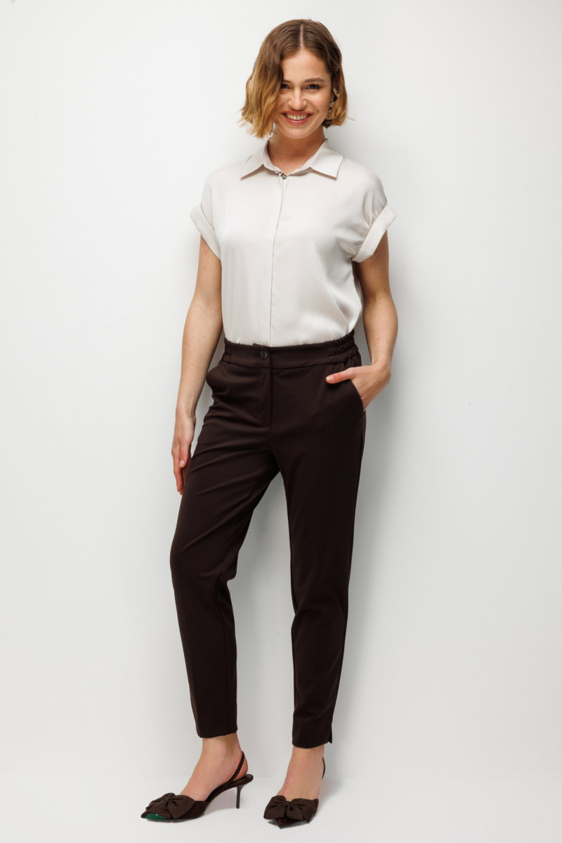 Ekol Kadın Paçası Yırtmaç Detaylı Yan Cepli Pantolon 4108 Kahverengi - 2