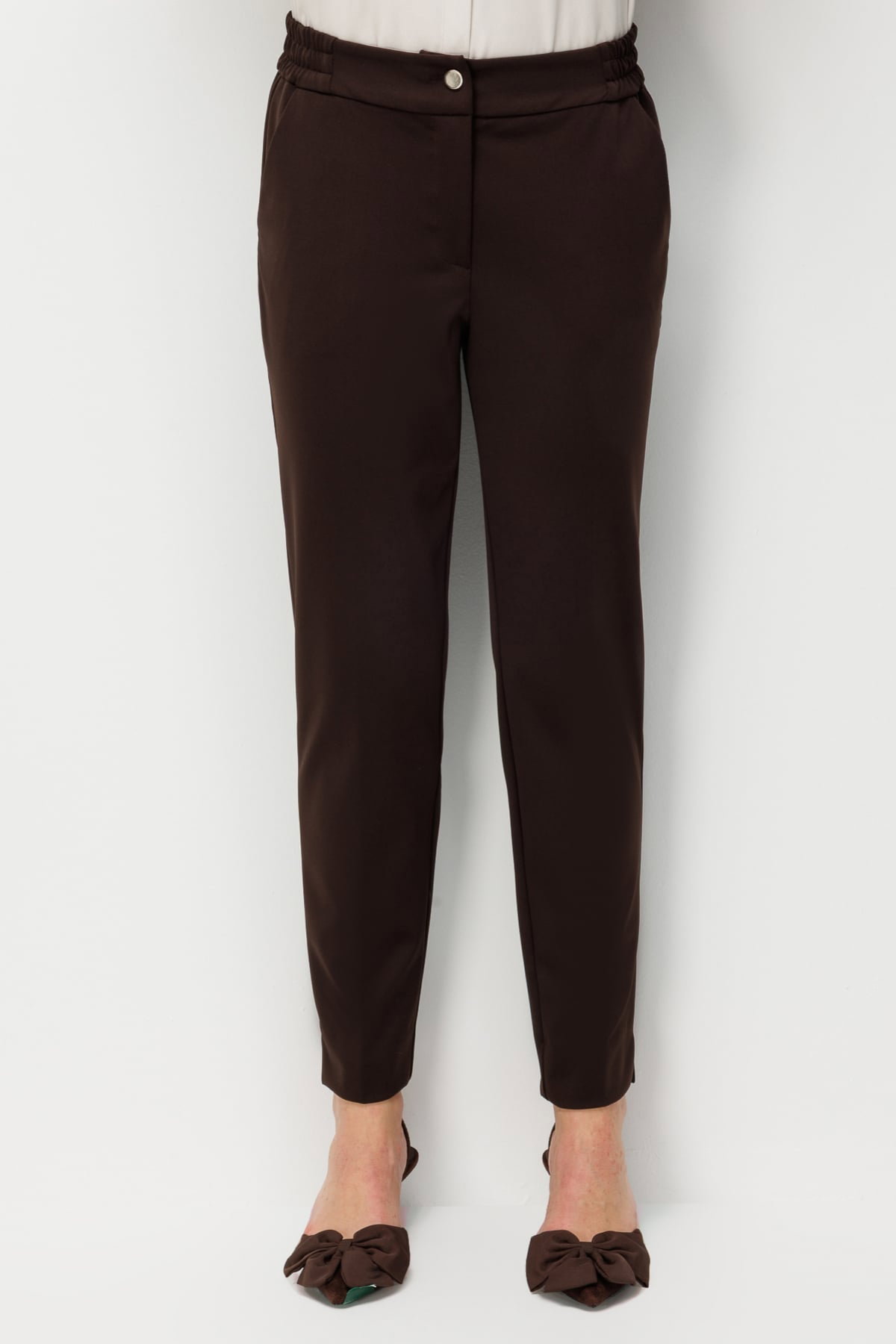 Ekol Kadın Paçası Yırtmaç Detaylı Yan Cepli Pantolon 4108 Kahverengi - 3