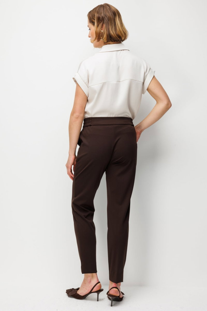 Ekol Kadın Paçası Yırtmaç Detaylı Yan Cepli Pantolon 4108 Kahverengi - 4