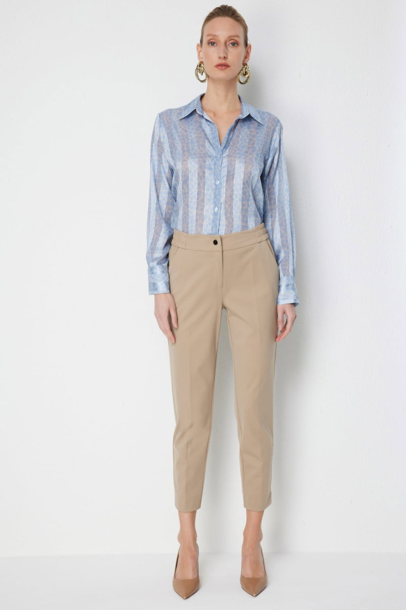 Ekol Kadın Paçası Yırtmaç Detaylı Yan Cepli Pantolon 4108 Kum - Ekol