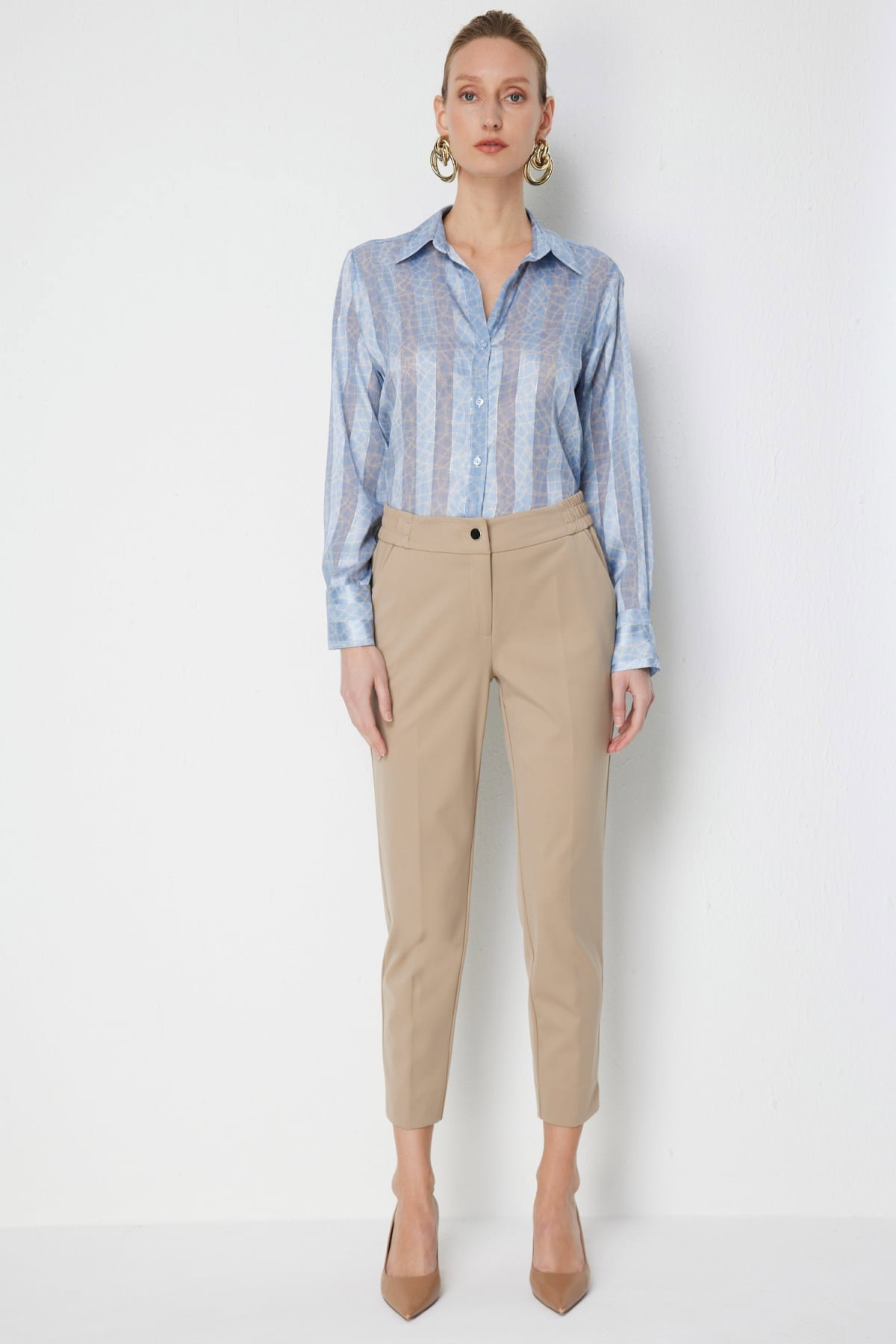 Ekol Kadın Paçası Yırtmaç Detaylı Yan Cepli Pantolon 4108 Kum - 1