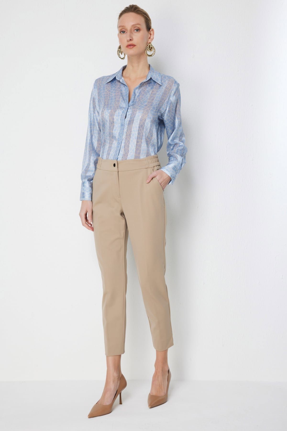 Ekol Kadın Paçası Yırtmaç Detaylı Yan Cepli Pantolon 4108 Kum - 3