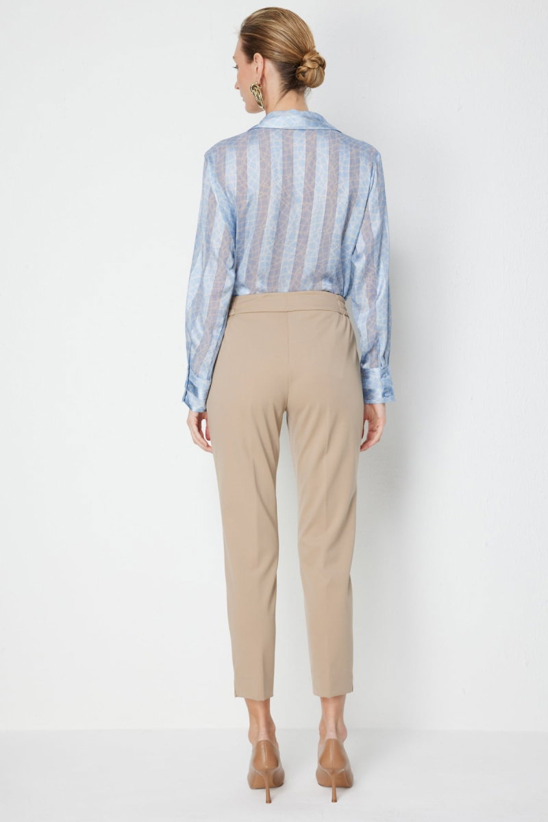 Ekol Kadın Paçası Yırtmaç Detaylı Yan Cepli Pantolon 4108 Kum - 4