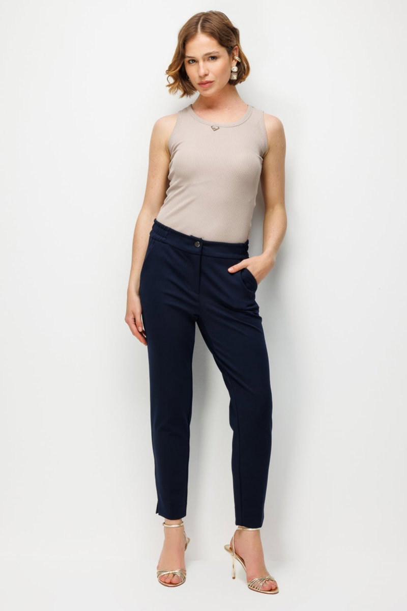 Ekol Kadın Paçası Yırtmaç Detaylı Yan Cepli Pantolon 4108 Lacivert - Ekol