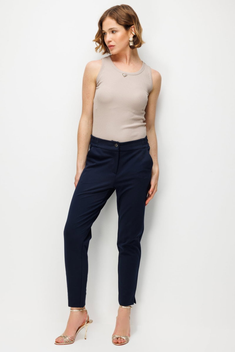 Ekol Kadın Paçası Yırtmaç Detaylı Yan Cepli Pantolon 4108 Lacivert - 2