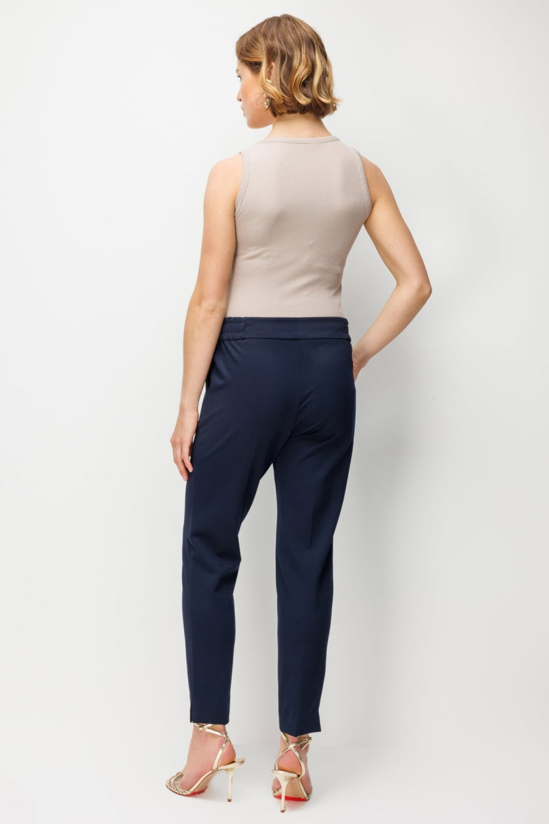 Ekol Kadın Paçası Yırtmaç Detaylı Yan Cepli Pantolon 4108 Lacivert - 4