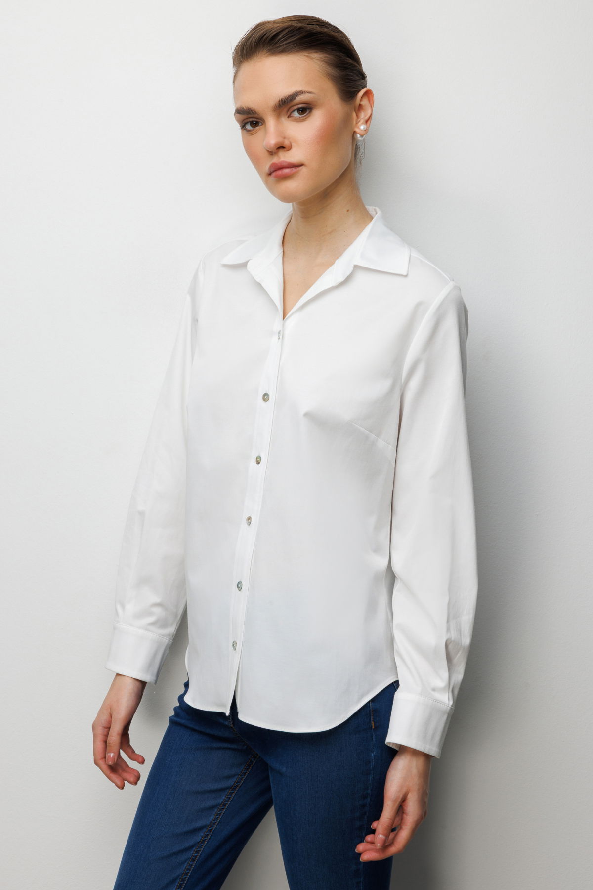 Ekol Kadın Pamuklu Polo Yaka Gömlek 2060 Ekru - 2