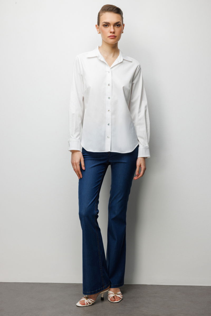 Ekol Kadın Pamuklu Polo Yaka Gömlek 2060 Ekru - 3