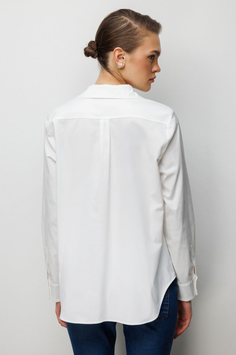 Ekol Kadın Pamuklu Polo Yaka Gömlek 2060 Ekru - 4