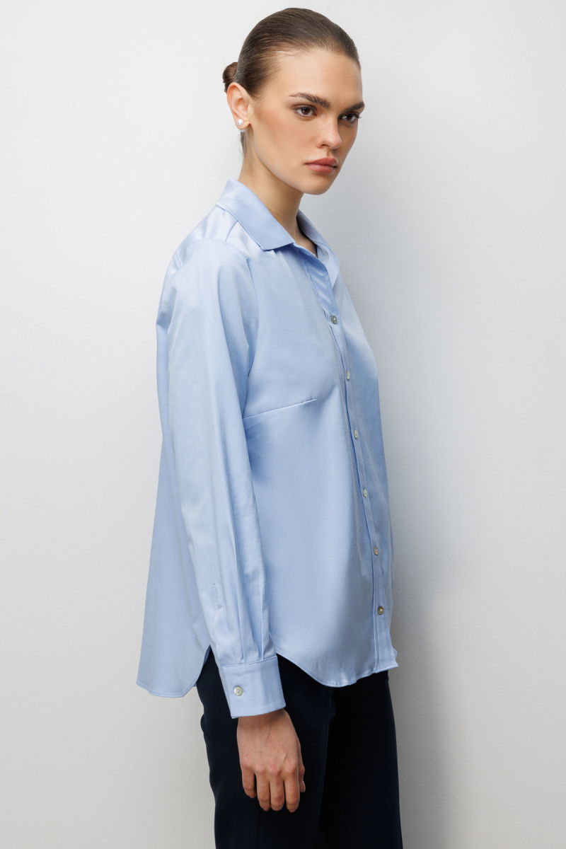 Ekol Kadın Pamuklu Polo Yaka Gömlek 2060 Mavi - 2