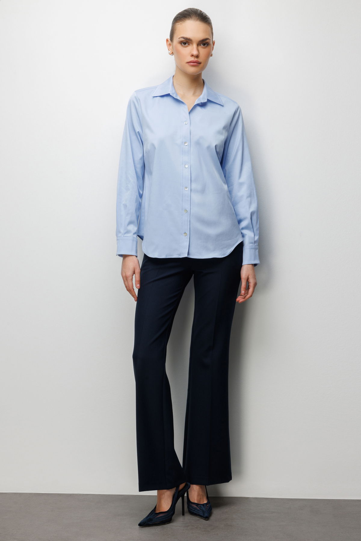 Ekol Kadın Pamuklu Polo Yaka Gömlek 2060 Mavi - 3