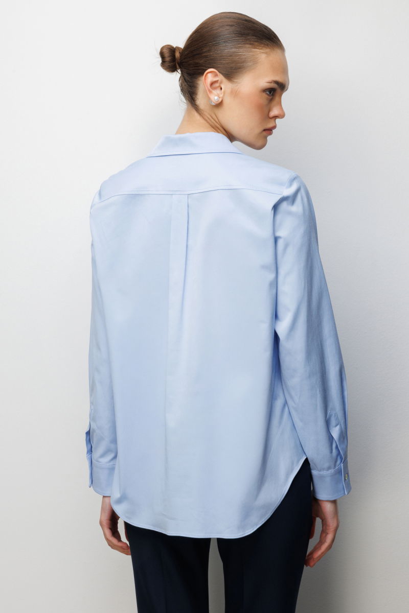 Ekol Kadın Pamuklu Polo Yaka Gömlek 2060 Mavi - 4