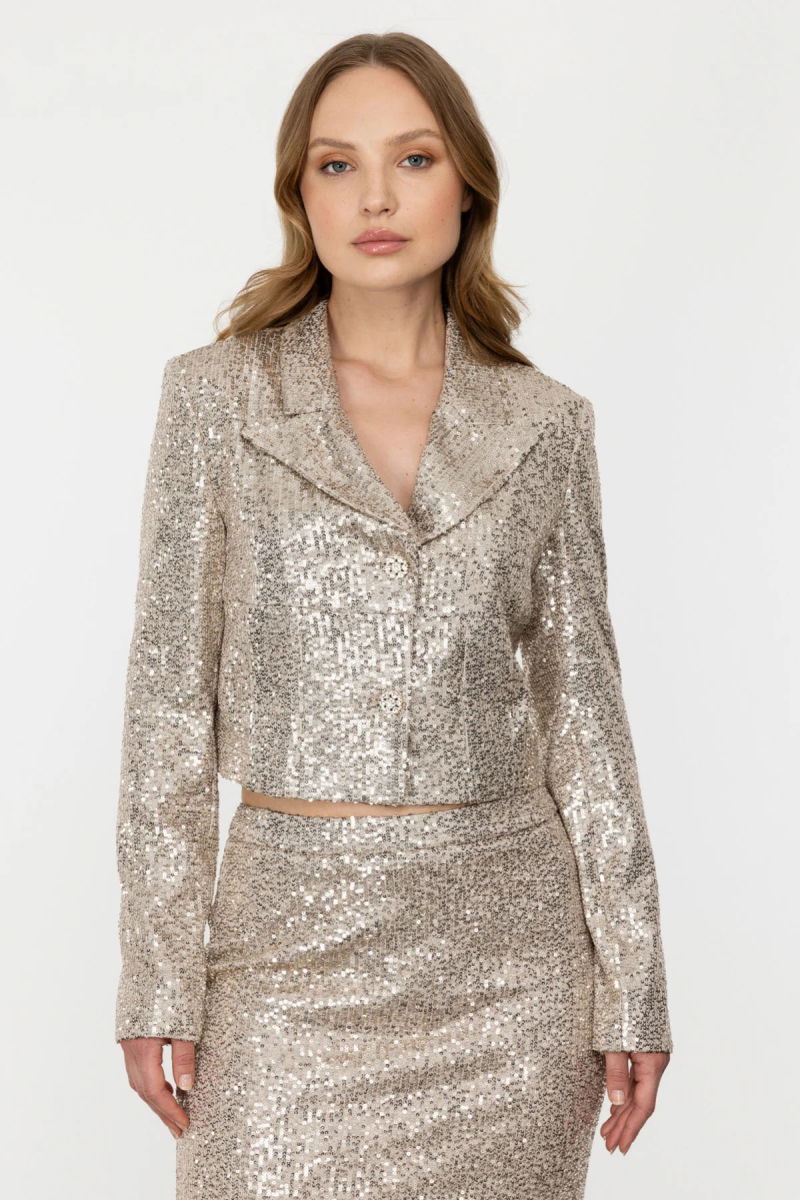 Ekol Kadın Payetli Düğmeli Kısa Ceket 5106 Bej 