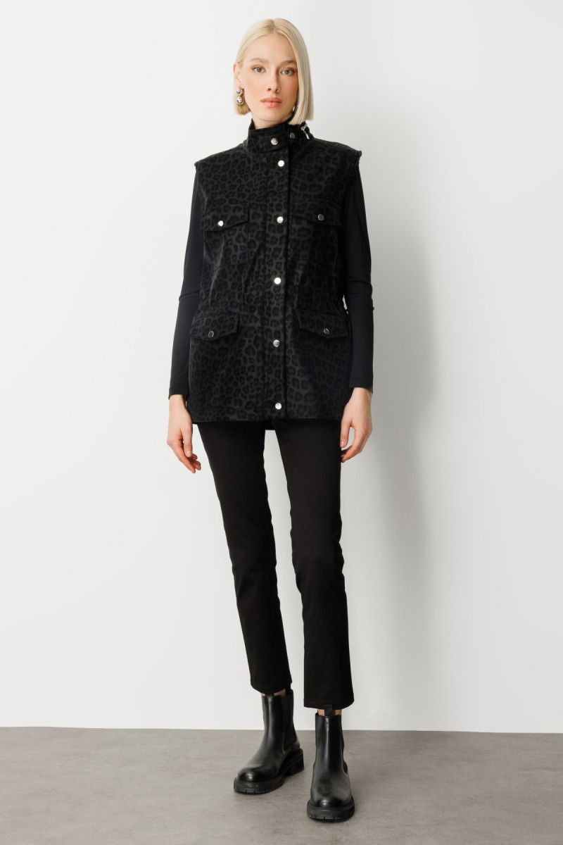 Ekol Kadın Peluş Astarlı Kapak Cepli Yelek 8503 Black - 3