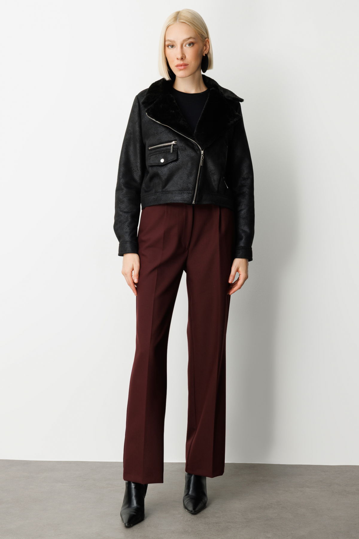 Ekol Kadın Peluşlu Güderi Mont 8011 Siyah - 3