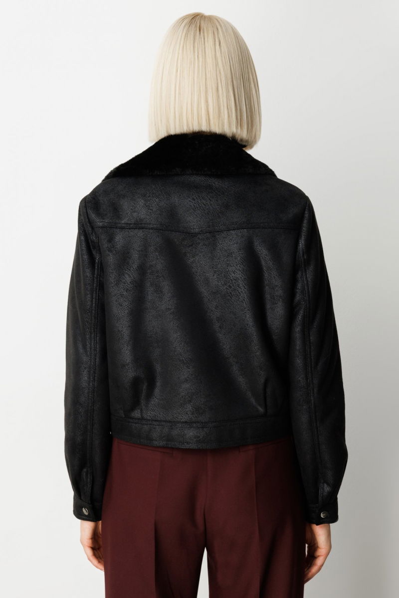 Ekol Kadın Peluşlu Güderi Mont 8011 Siyah - 4