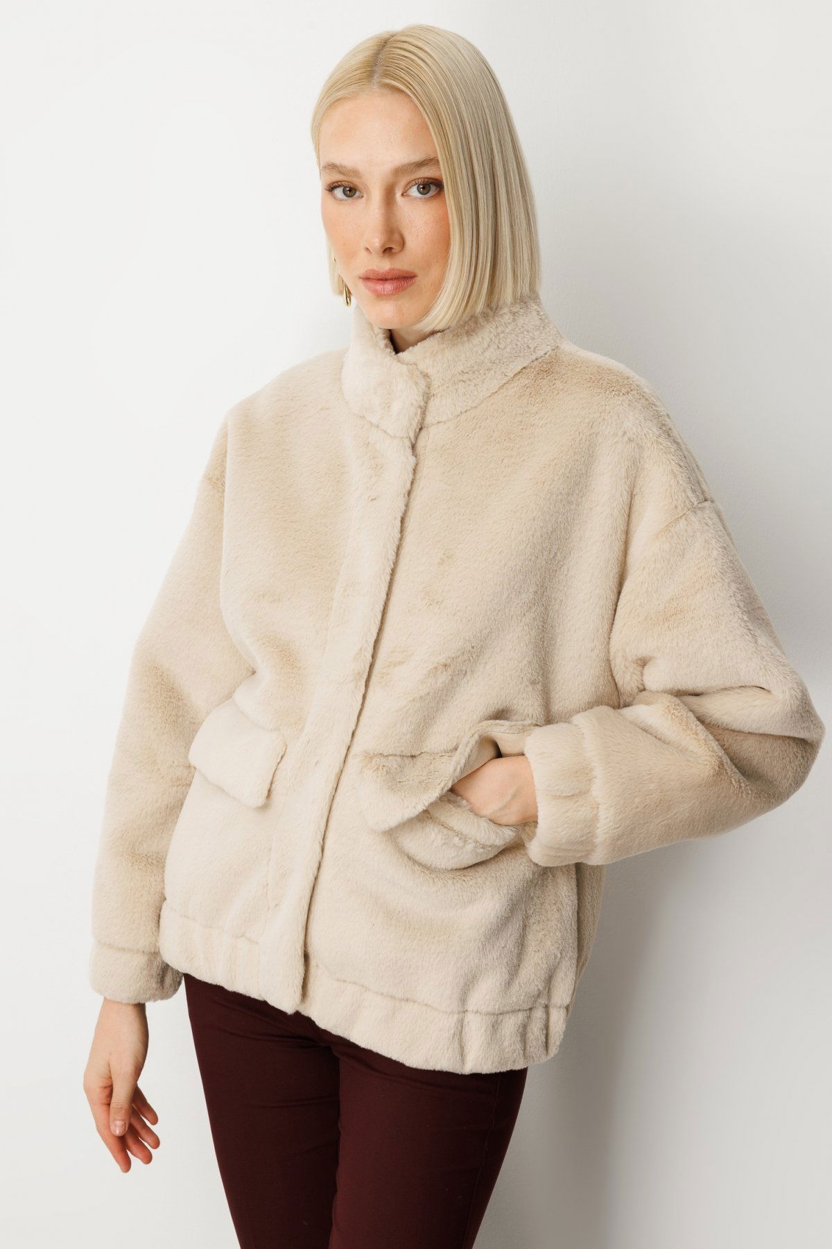 Ekol Kadın Peluşlu Kapak Cepli Mont 8007 Kum - 2