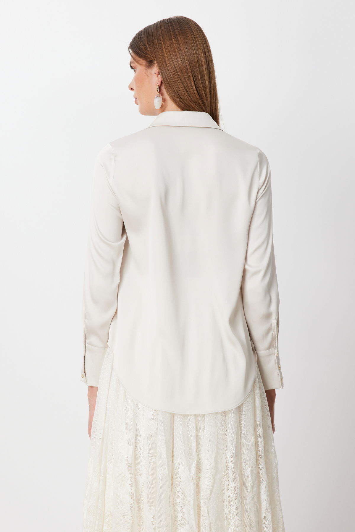 Ekol Kadın Pens Detaylı Polo Yaka Gömlek 2002 İnci - 4