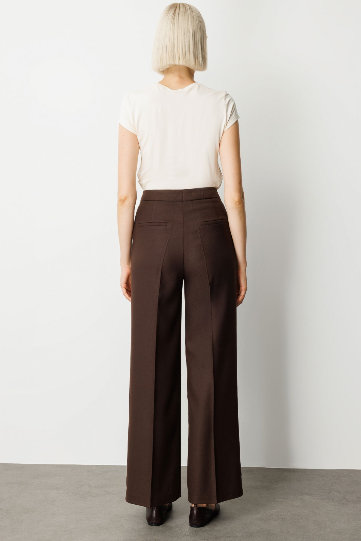 Ekol Kadın Pile Detaylı Bol Paça Pantolon 5059 Kahverengi - 4