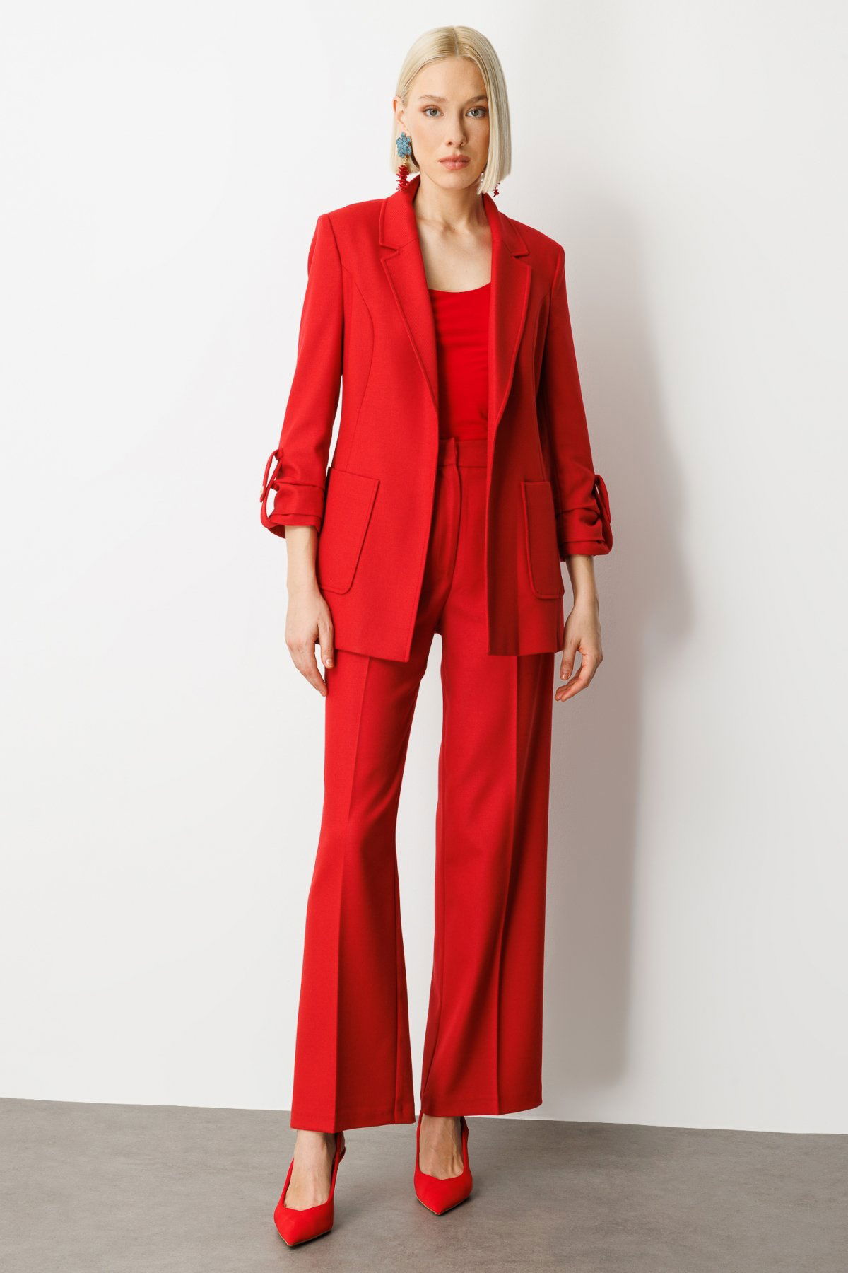 Ekol Kadın Pile Detaylı Bol Paça Pantolon 5059 Kırmızı - 1