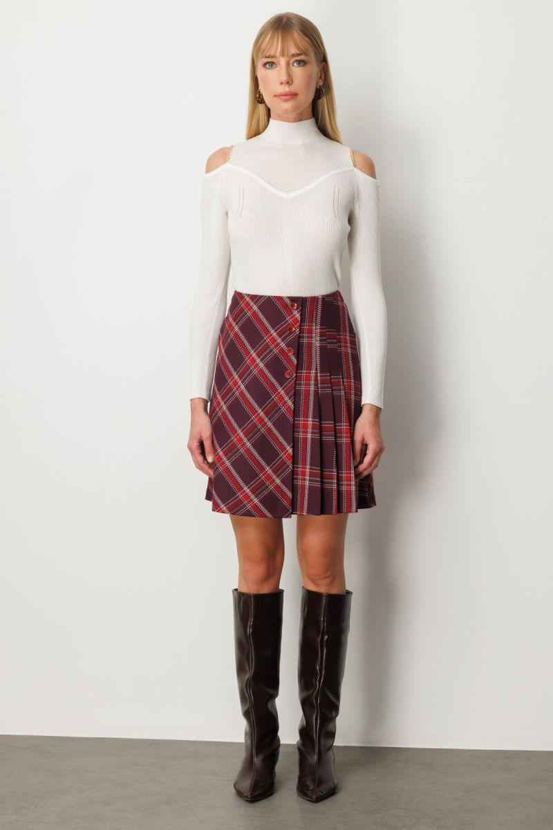 Ekol Kadın Pilise Detaylı Mini Etek 2049 Bordo - Ekol