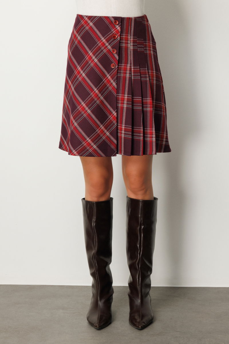 Ekol Kadın Pilise Detaylı Mini Etek 2049 Bordo - 3