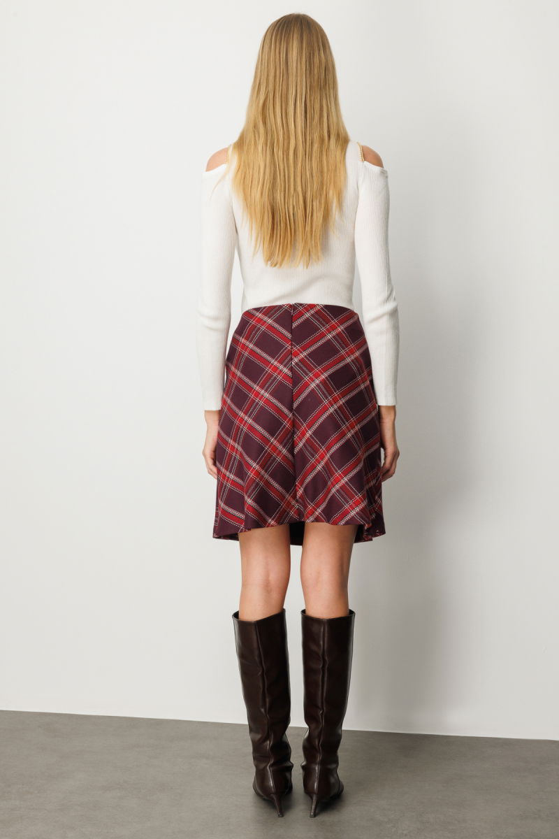 Ekol Kadın Pilise Detaylı Mini Etek 2049 Bordo - 4