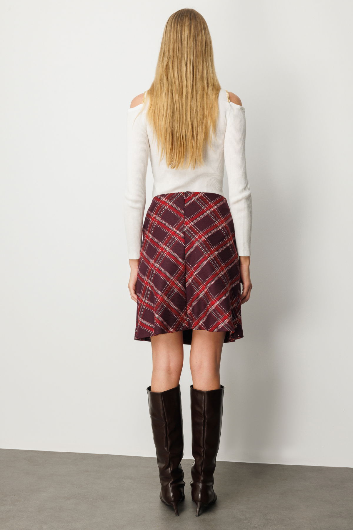 Ekol Kadın Pilise Detaylı Mini Etek 2049 Bordo - 4